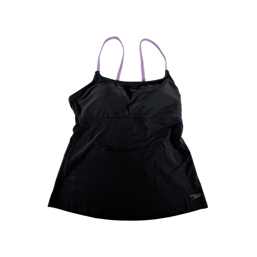 Speedo Women Tankini Top Swimsuit M Medium Black Purple Straps Built In Bra‎ NWT